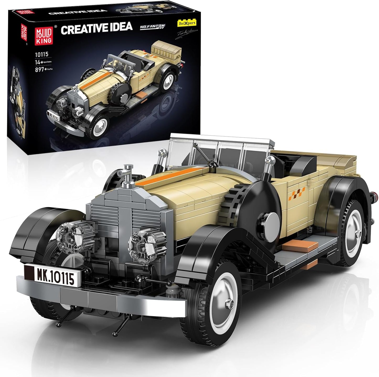 Mould King 10115 Classic Vintage Car Building Kit, Retro Car Building Blocks Sets, 1:16 Scale Convertible Sports Cars Display Model, Collectible Set for Adults to Build, Toys for Teen(897 Pieces)