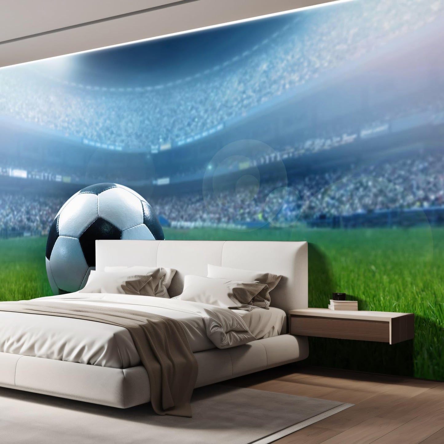 wall26 Close Up of a Football Ball on a Full Stadium Removable Wall Mural | Self-Adhesive Large Wallpaper - 108x168 inches