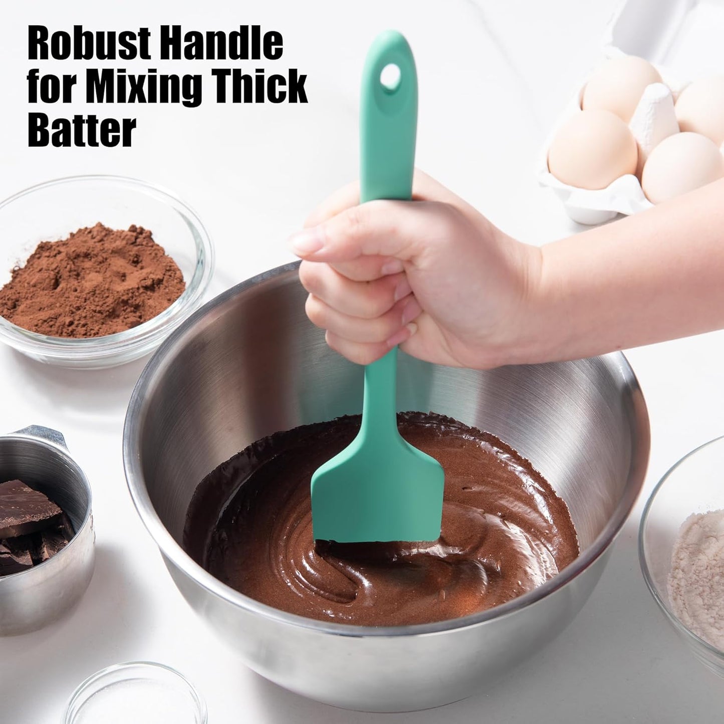 2-Piece Silicone Scraper & Spoon Spatulas: Doosu 600°F Heat Resistant Food Grade BPA Free Rubber Baking Flat Spatula Kitchen Cooking Spoonula for Mixing Scraping Folding Stirring Serving (Aqua Sky)