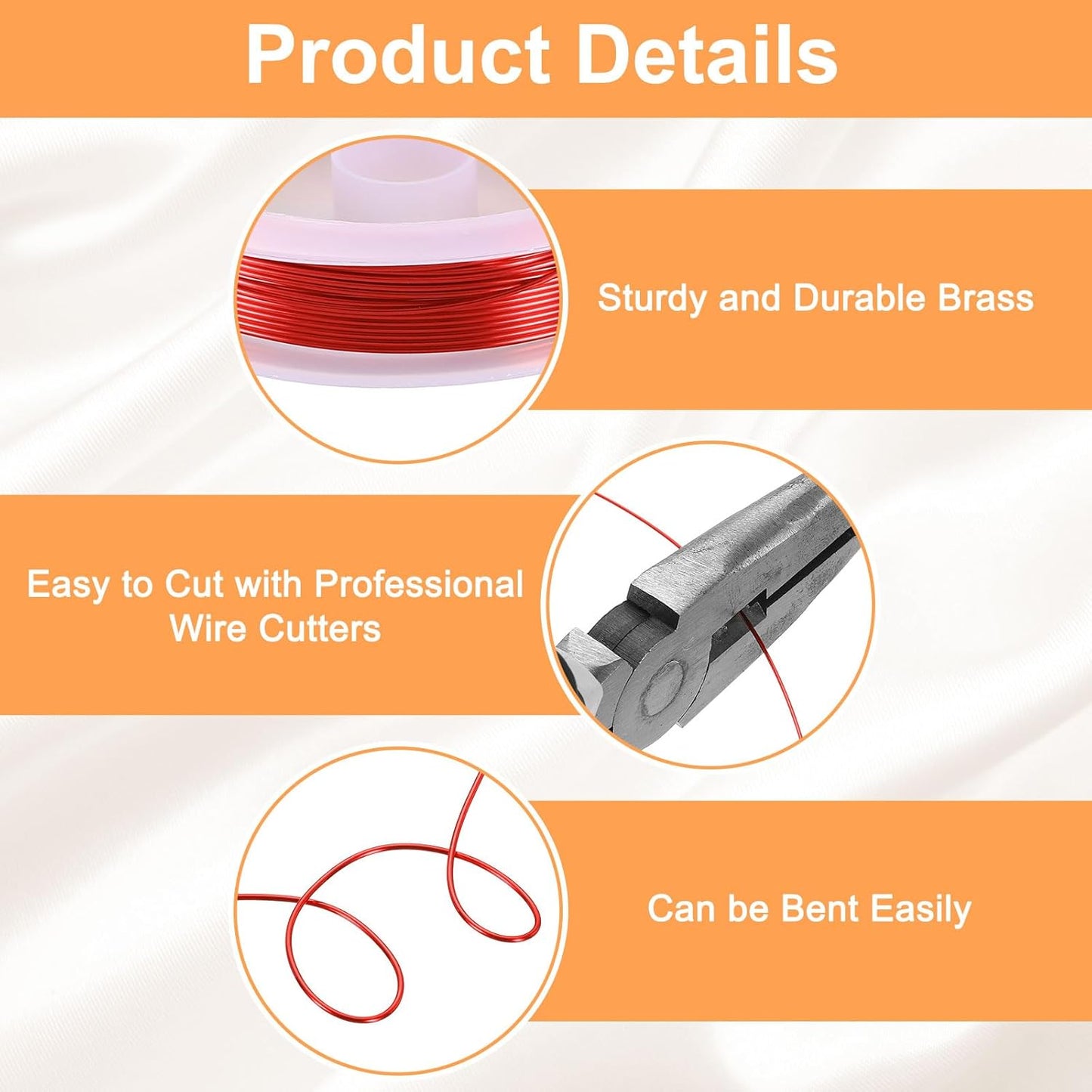 HARFINGTON 13ft Jewelry Wire, 22 Gauge (0.6mm) Brass Craft Soft Metal Tarnish Resistant Copper Beading Wire for Jewelry Making Supplies Crafting, Bright Red