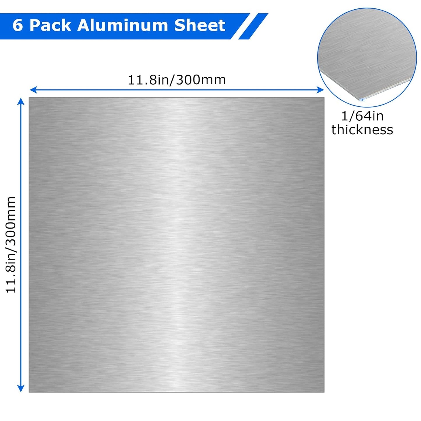 6 Pack 5052 Aluminum Sheet Metal 12 x 12 x 1/64 (0.02”) Inch Thin Flat Plain Aluminum Plate Panel Covered with Protective Film, Heat Treatable Aluminum Sheet for Crafting Industry Welding