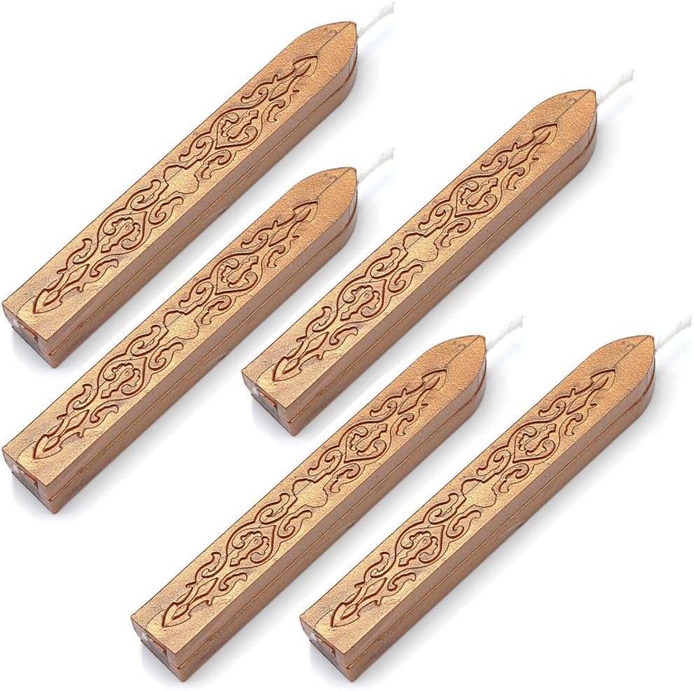 Wax Seal Sticks, Yoption 5 Pcs Totem Fire Manuscript Sealing Seal Wax Sticks with Wicks Cord Wick Sealing Wax for Postage Letter Retro Vintage Wax Seal Stamp (Dark Golden)