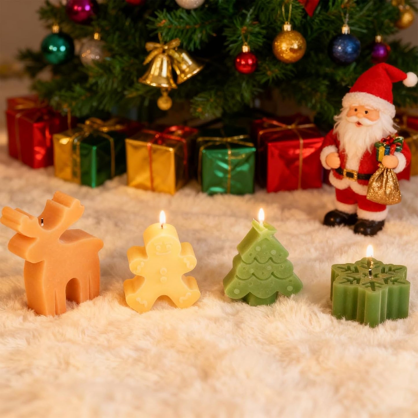 4 Pack Christmas Candle Molds, Moldes para Velas De Navidad Resin Christmas Silicone Molds for Candles, Wax Candle Making Molds for DIY Chocolate, Soap (Snowflake, Snowmen, Christmas Tree, Reindeer)