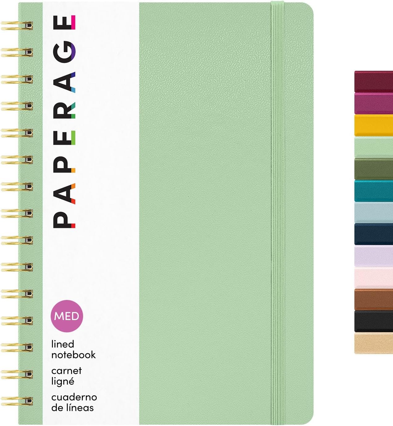 PAPERAGE Lined Spiral Journal Notebook, (Sage Green), 160 Pages, Hardcover Journal for Women & Men, Medium 5.5 in x 8 in - 100 GSM, Thick Paper, Spiral Notebook for Work, School & Journaling