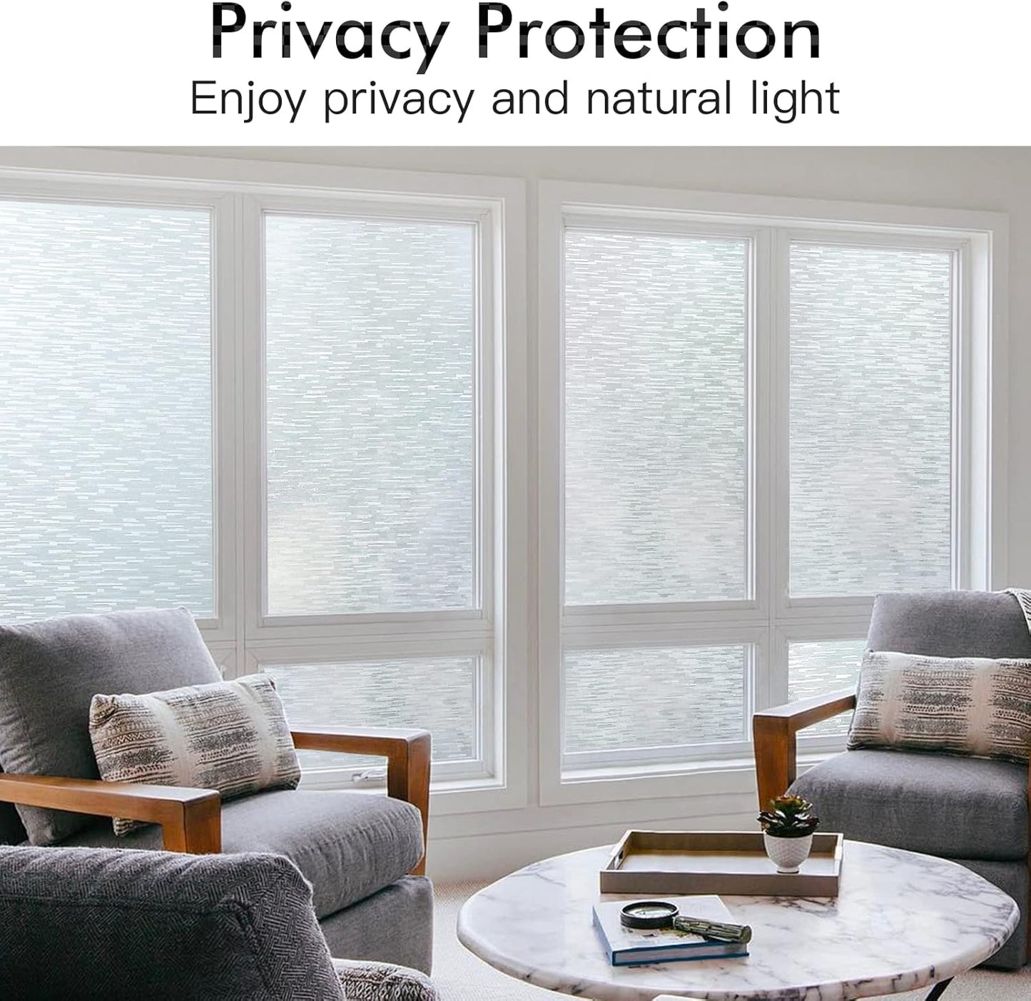 Haton Window Privacy Film, Frosted Glass Static Cling Sun Heat Blocking Window Clings, Frosting Opaque Coverings, Vinyl Removable Stickers Tint for Home Door Office, Non Adhesive 11.8" x 118.1"