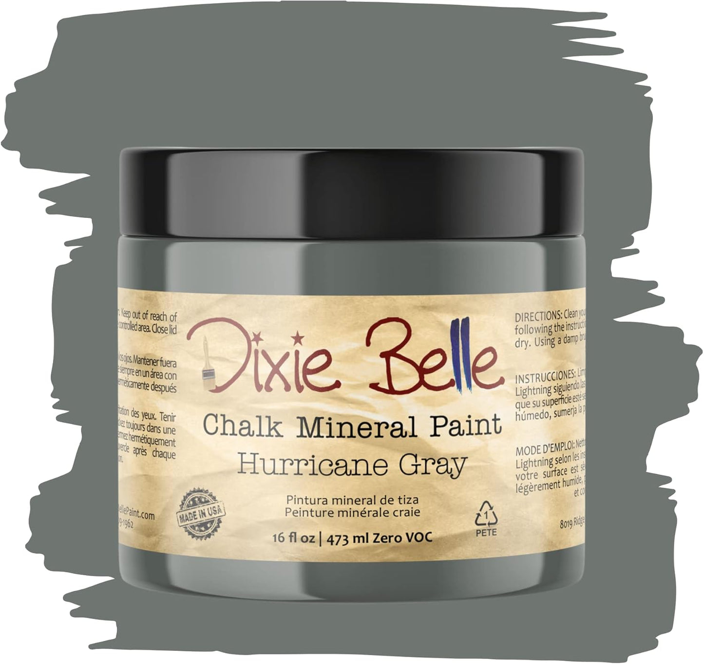 Dixie Belle Paint Company Chalk Finish Furniture Paint - Hurricane Gray (16oz) - Matte Medium Gray Chic Chalk Mineral DIY Furniture Paint