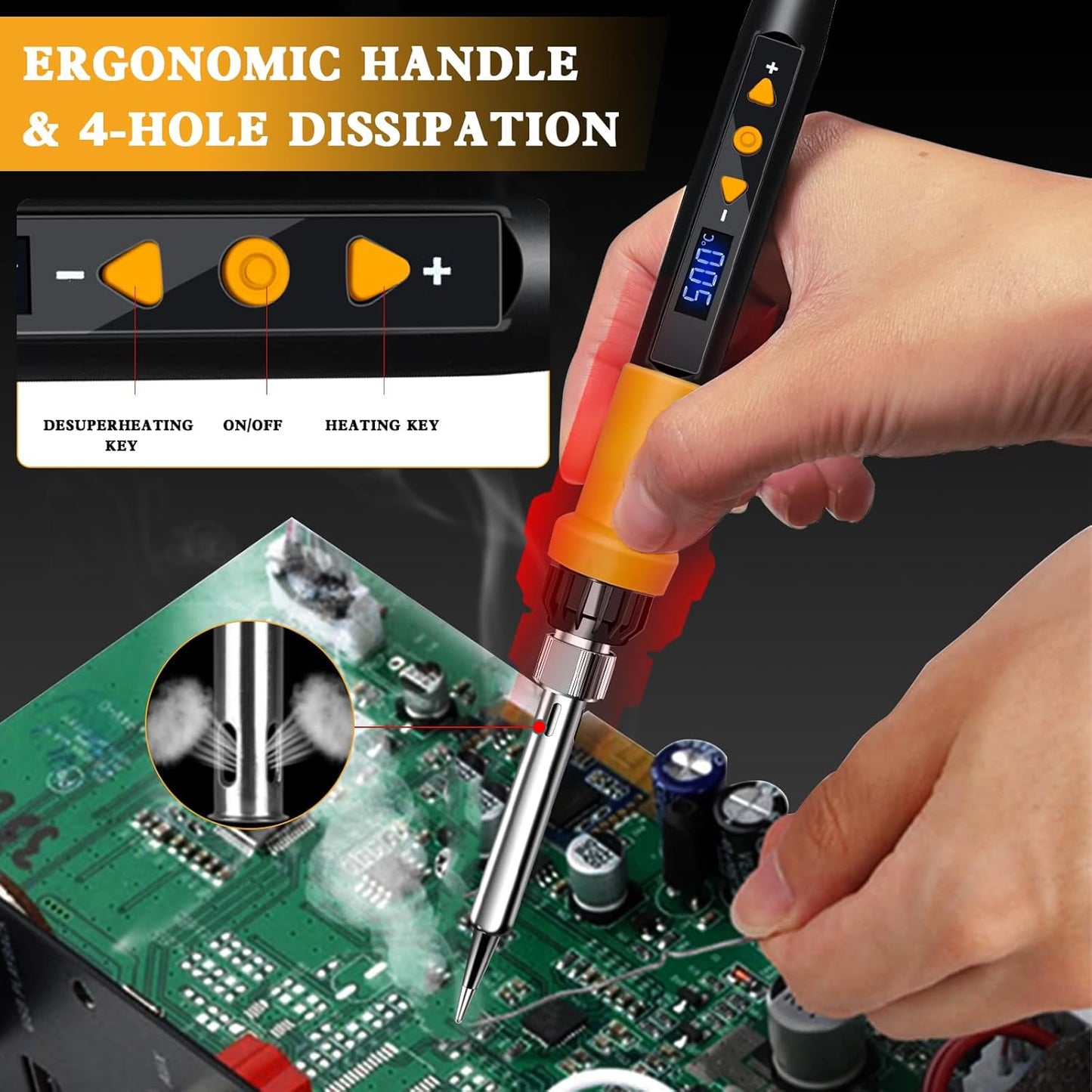 Soldering Iron Kit,80W LED Display Adjustable Temperature Soldering Iron Kit with Automatic Sleep Mode, Includes 5 Tips, Solder Wire, Stand, Flux - Professional Blue Welding Tool for Repair and DIY