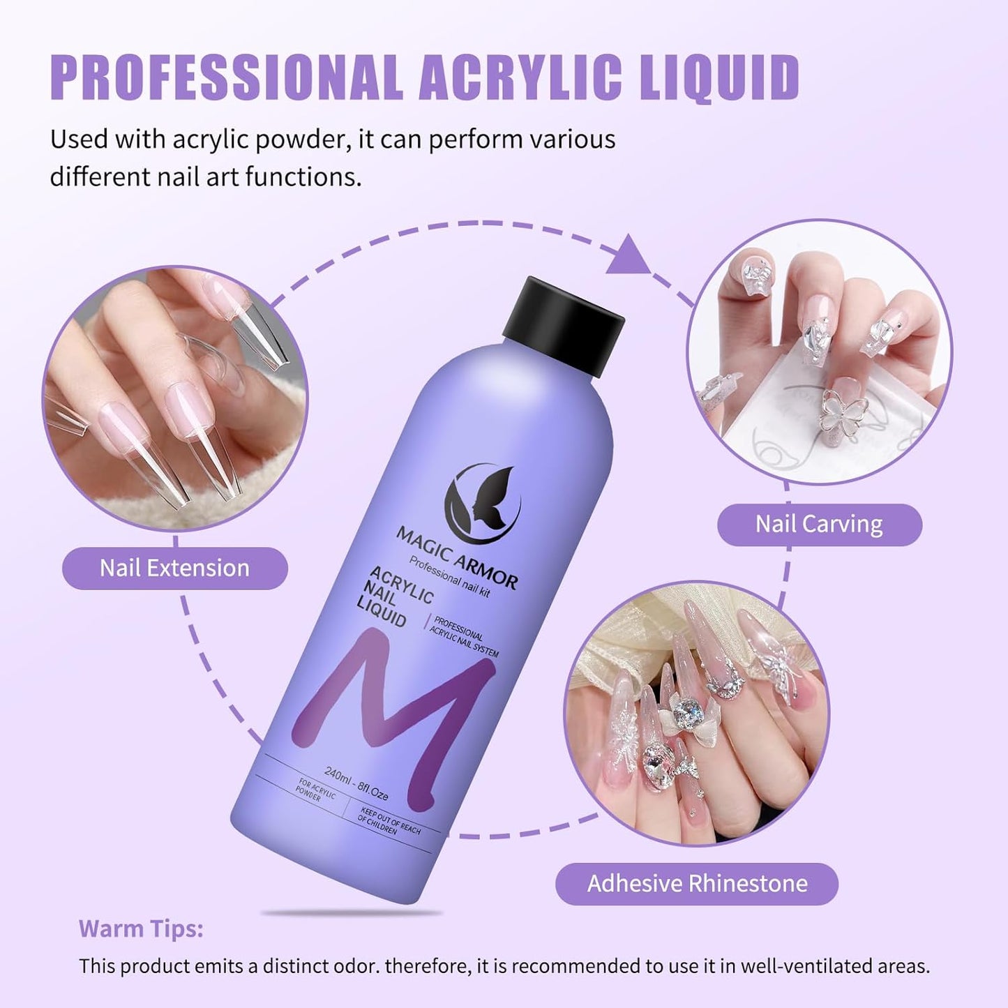 2 Pack 8FL.OZ Acrylic Liquid Monomer, Professional EMA Acrylic Nail Liquid, Non-Yellowing Acrylic Liquid for Acrylic Nail Extension & Carving, DIY Home Nail Salon Use