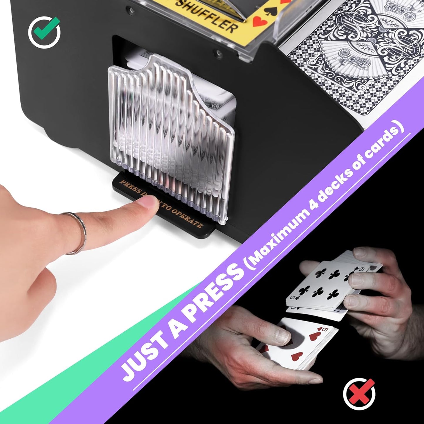 Card Shuffler 4 Deck Automatic, USB-Power & Battery-Operated Electric Shuffler Machine, Playing Card Shuffler for UNO,Poker,Home Card Games
