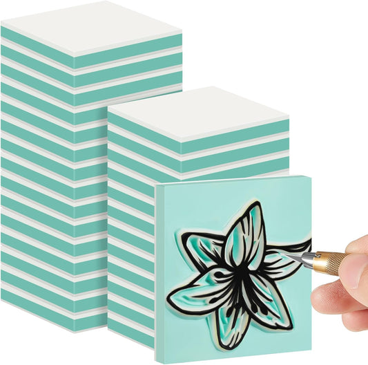 Frienda 12 Pcs 2" x 2" Rubber Carving Blocks Linoleum Blocks for Printmaking, Stamp Making, DIY Crafting, Scrapbook, Painting, Soft and Easy to Carve (White Green)