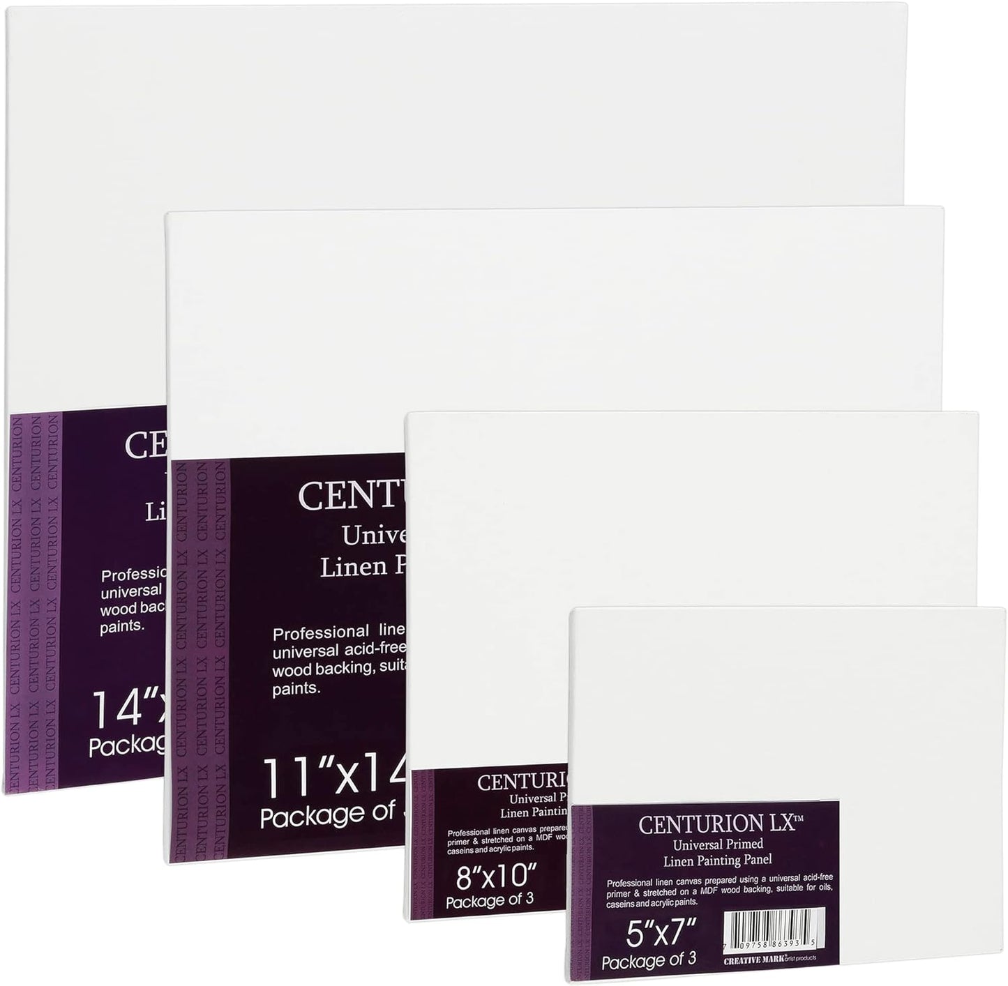 Centurion All-Media Primed Linen Panels - 16x20 3 Pack - 11oz Universal Primed Canvas Boards for Painting, Mounted on MDF Wood, Non-Warping, Ideal for Artists, Professionals, and Painters