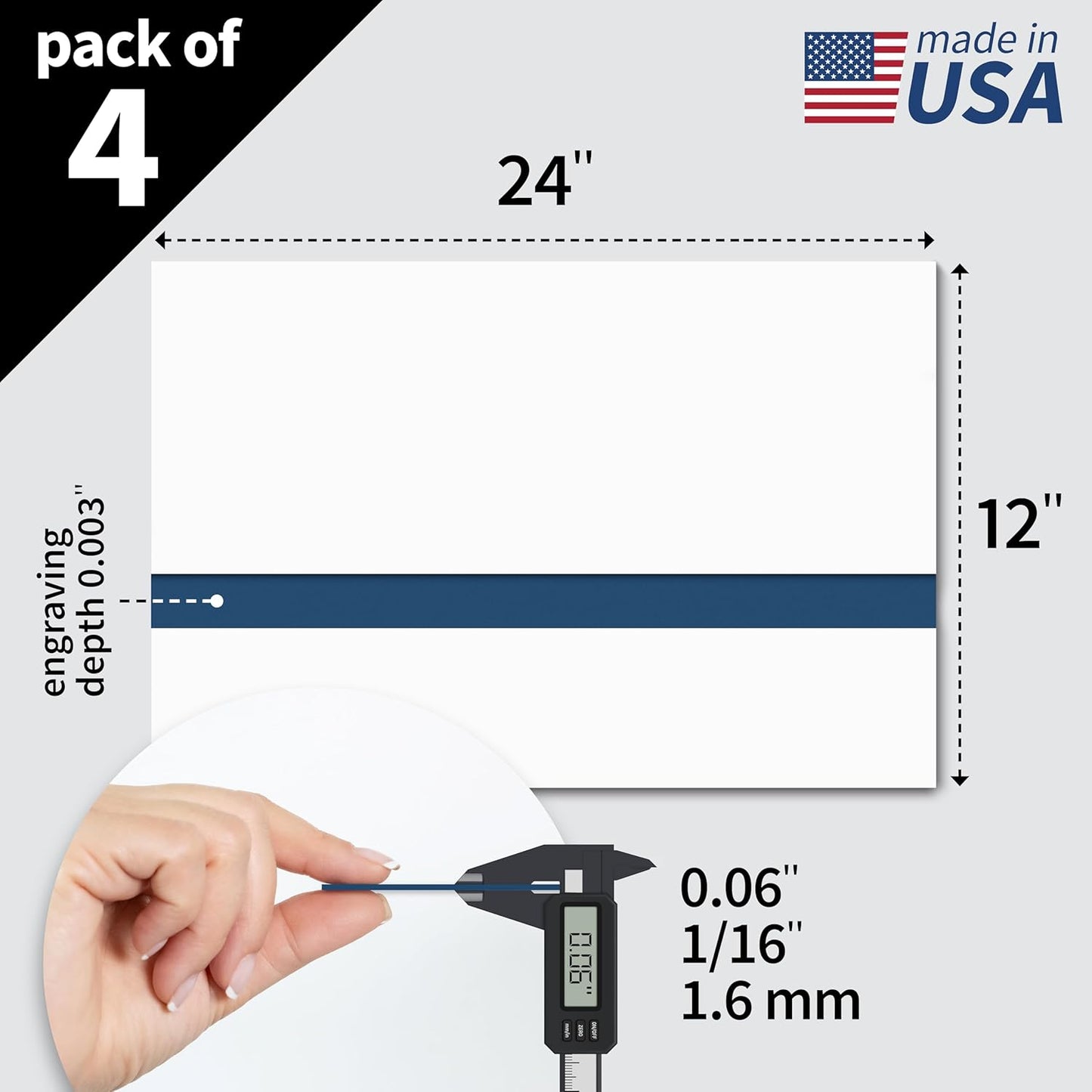 Trotec TroLase | 12"x24"x1/16", 4 Pcs | White/Blue | 2 Ply | Modified Acrylic | Laser Engraving Double Color Plastic Sheet | Engraving Blanks for Laser, Saw, Guillotine | Made in USA