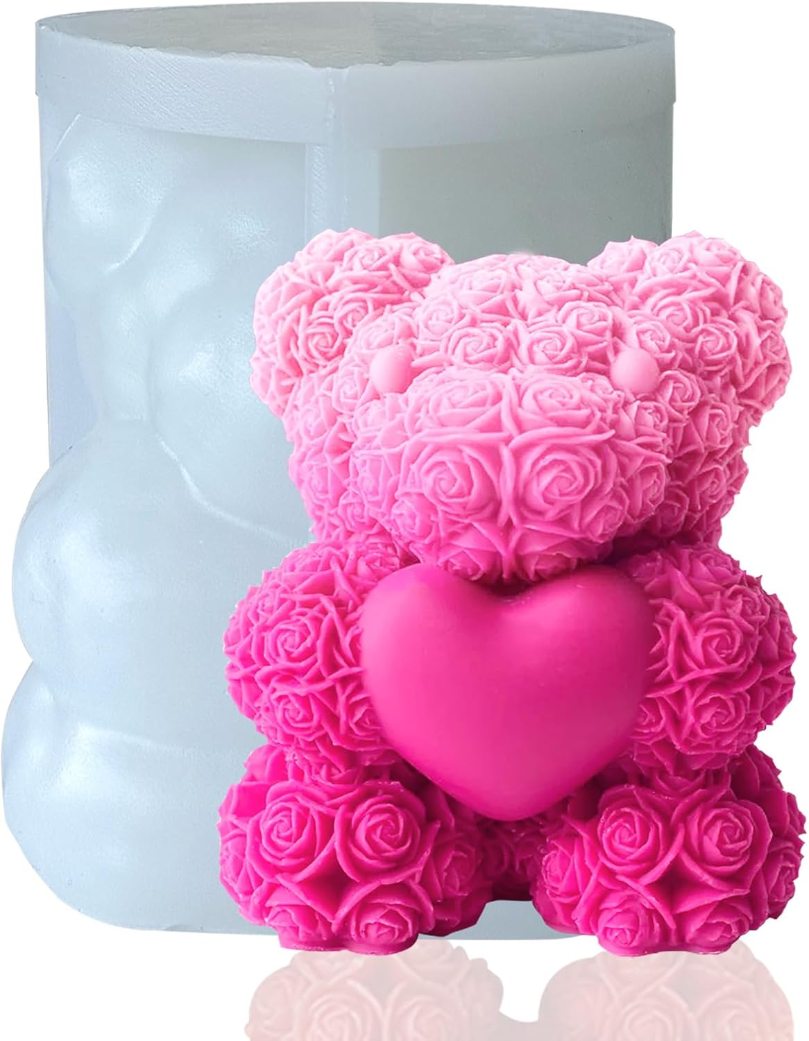 Large Rose Bear Silicone Mold - 3D Teddy Bear Candle Making Molds, Cute Epoxy Resin Molds for DIY Handmade Soaps,Mother's Day Gifts, Valentine Gifts, Birthday Gifts, Home Decor Crafts