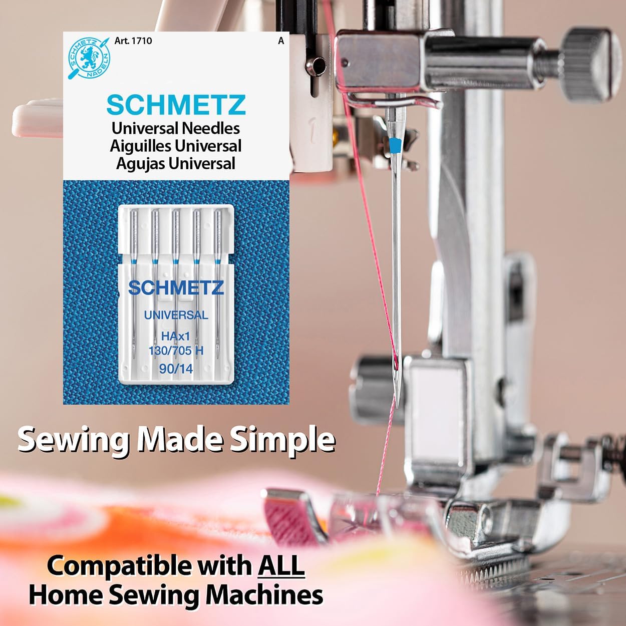 SCHMETZ Universal Sewing Machine Needles - Size 90/14, 5-Needle Cards, Pack of 10