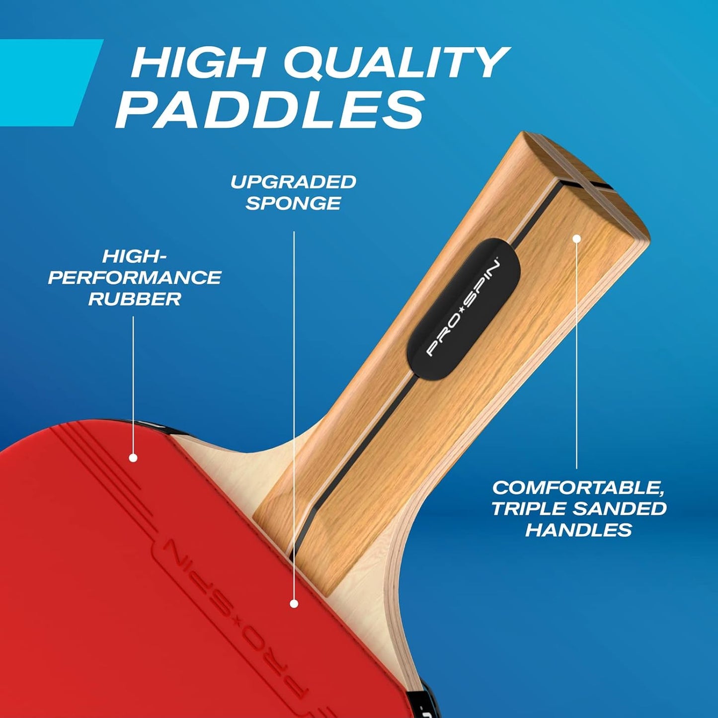 PRO SPIN All-in-One Ping Pong Set - Retractable Ping Pong Net for Any Table (72"), Ping Pong Paddles and Balls, Storage Case - Portable Table Tennis Family Games, Gifts for Boys & Girls