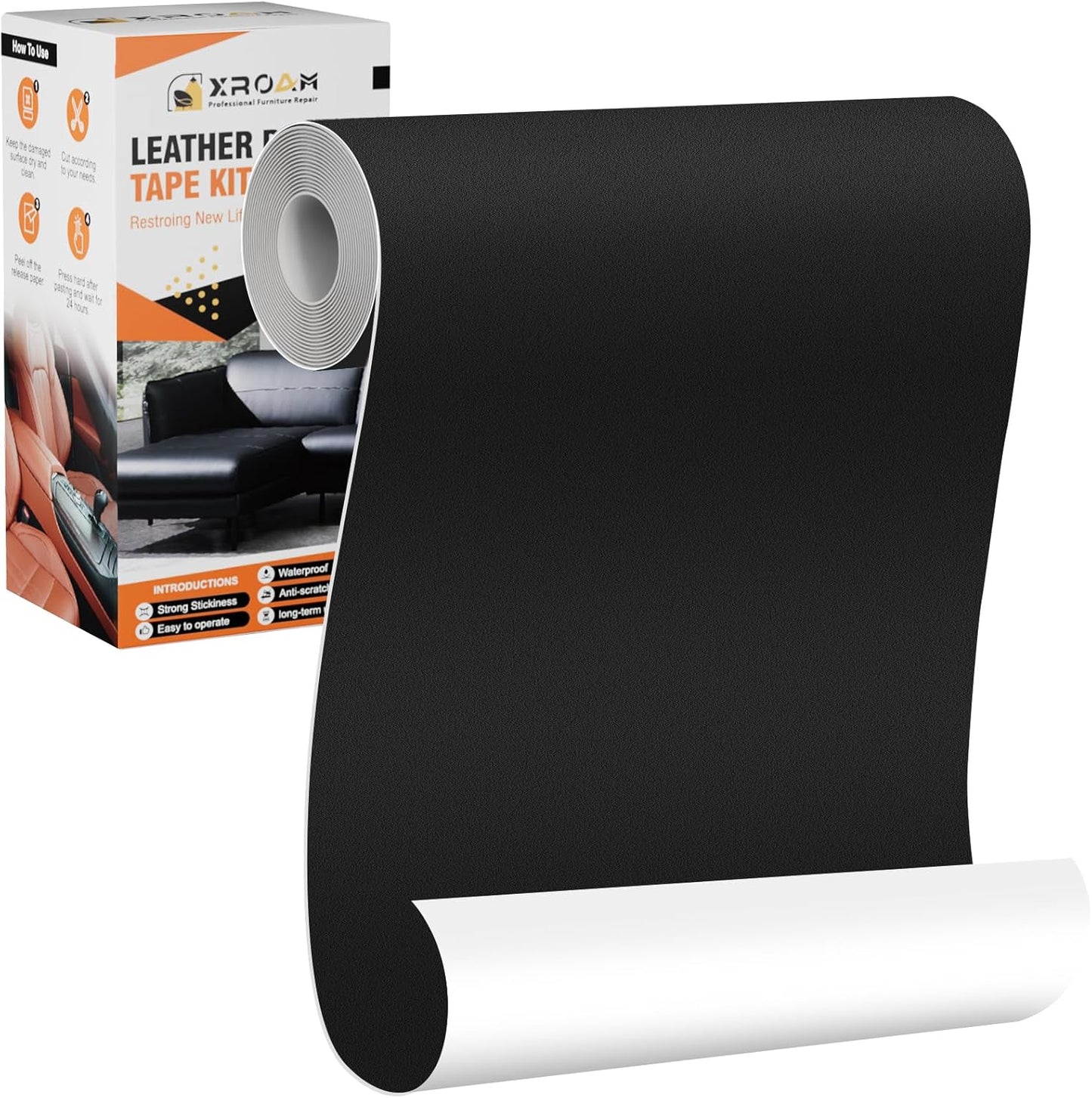 Leather Repair Tape, 4.7x63 inch Leather Patches for Furniture, Self Adhesive Leather Repair Patch for Sofas, Couches, Leather Covers, Seats, Chairs, Vinyl Repair Tape Black-Fine Grain