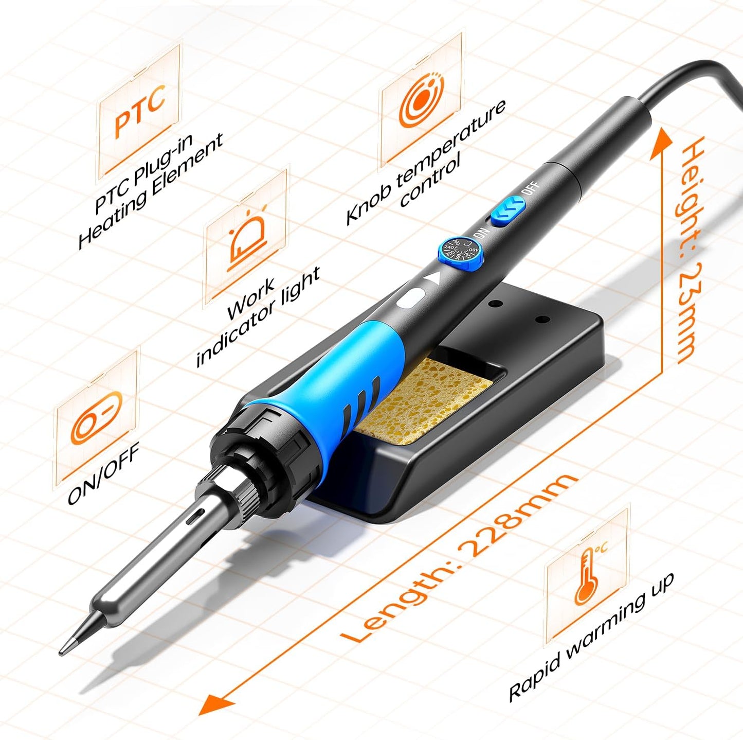 Soldering Iron Kit, 60W gun with Ceramic Heater, 9-in-1 solder kit tool, Adjustable Temperature 200 to 450℃, Iron Tips, wire, Solder Stand for Welding and Repairing