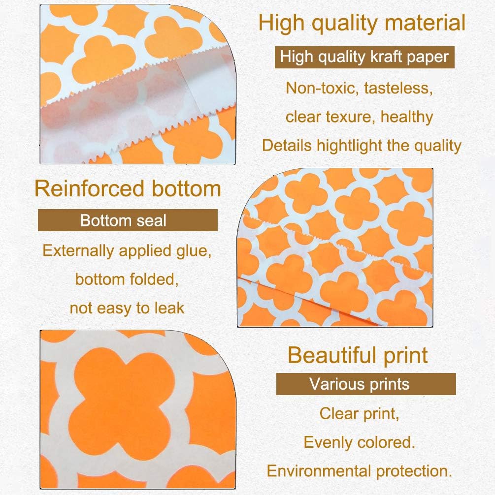 KEYYOOMY 100 Pcs Orange Candy Buffet Bags Small Cookie Bags Polka Dot Paper Treat Bag for Wedding Birthday Party (5 inch x 7 inch)