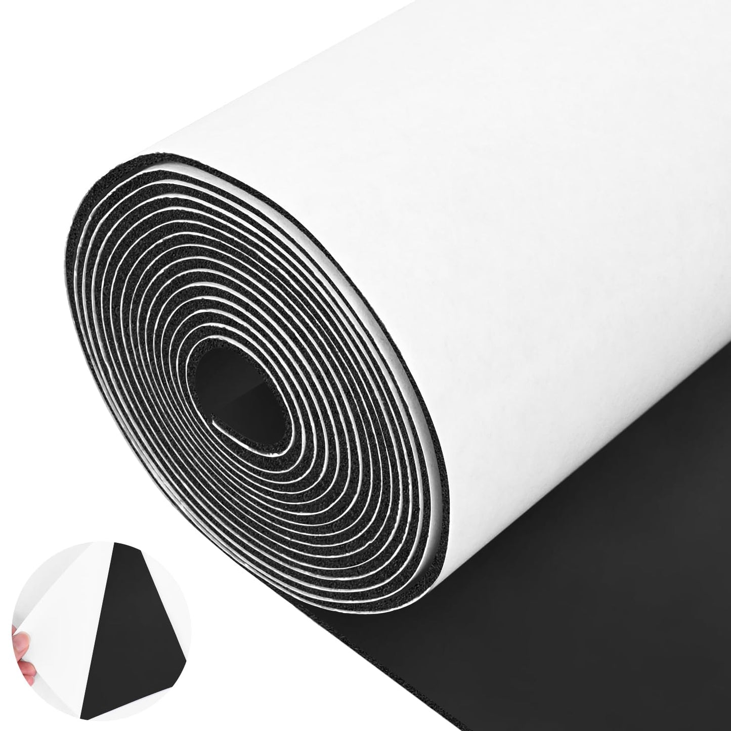Tolanbbt Sponge Neoprene Foam Sheet with Adhesive - 1/16” Thick, 12” x 118” Closed Cell Foam Rubber Roll, Weatherproof Soundproof Padding for Automotive, Cabinet, Furniture, Crafts, DIY, Black