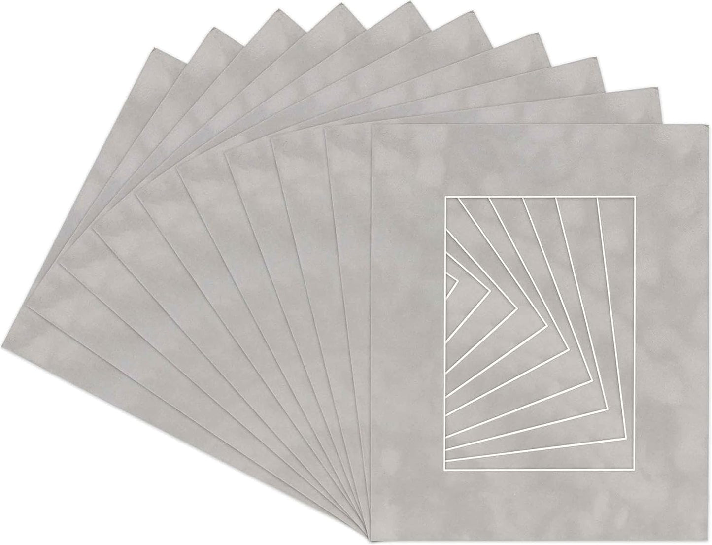 Pack of 25 Acid Free 11x14 Mats Bevel Cut for 8.5x11 Photos - Light Grey Suede Precut Matboards With Backing Boards and Clear Photo Mat Bags For Pictures, Photos, Framing - 4-ply Thickness