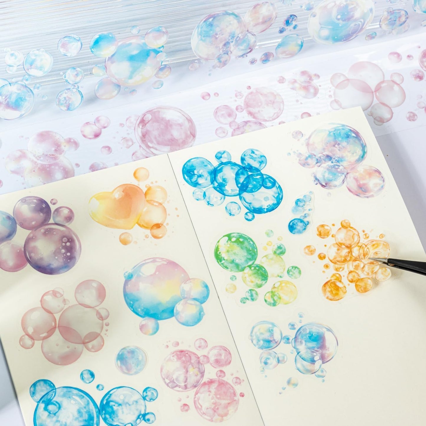 PET Tape Stickers for Journaling,6 Rolls Bubbles Tape for Scrapbooking,Journaling Supplies,Junk Journal,DIY Craft(Bubbles)