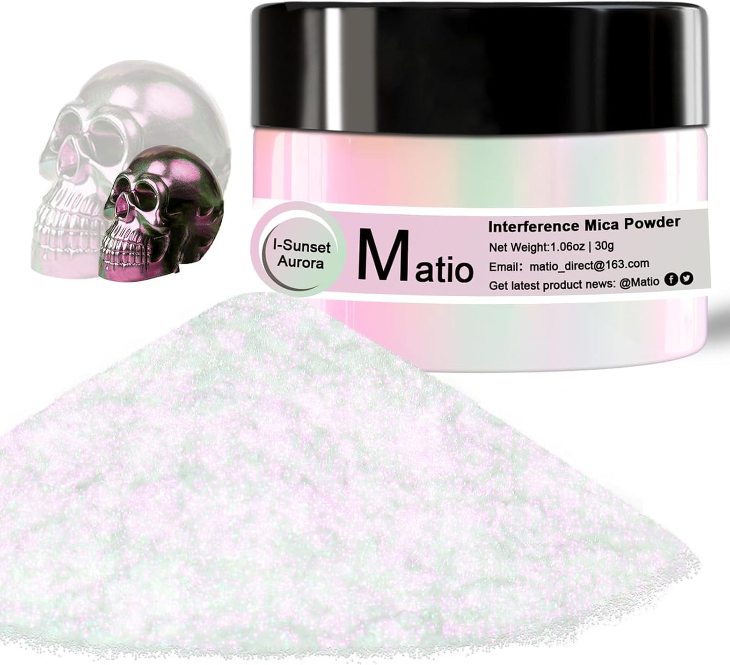 Matio Interference Mica Powder, 1.06oz/ 30g Sunset Aurora Chrome Powder, Pearlescent Effect Color Shift Pigment for Epoxy Resin, Makeup Shimmer, Nail Polish,Soap Dye,Candle Making,Paint,Slime