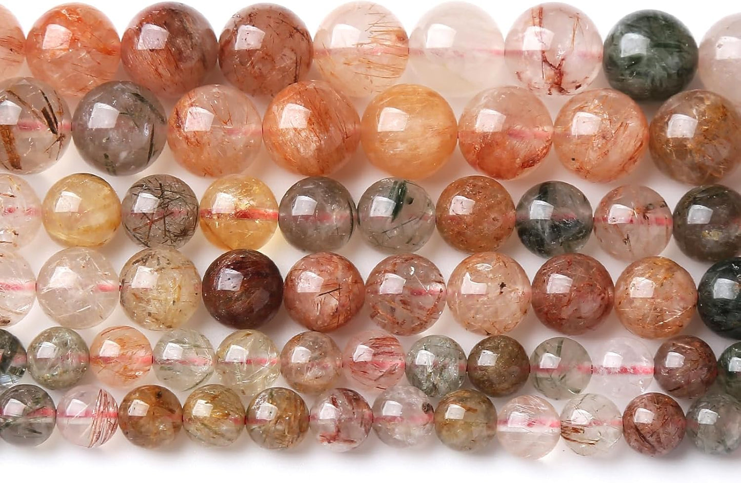 A+ Colorful Rutilated Quartz Crystal Beads Natural Stone Round Loose Beads for Jewelry Making DIY Bracelet Necklace Accessories 6mm 60pcs
