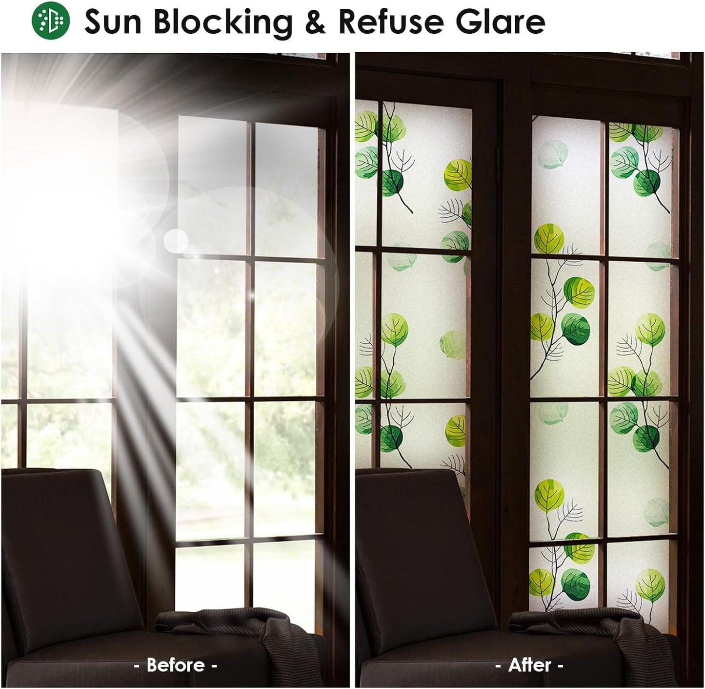 DKTIE Eucalyptus Leaves Stained Glass Window Film with Installation Tools, INS Style Window Privacy Film Decorative, Nordic Style for Home Decor (S541, 17.7'' x 118.1'')