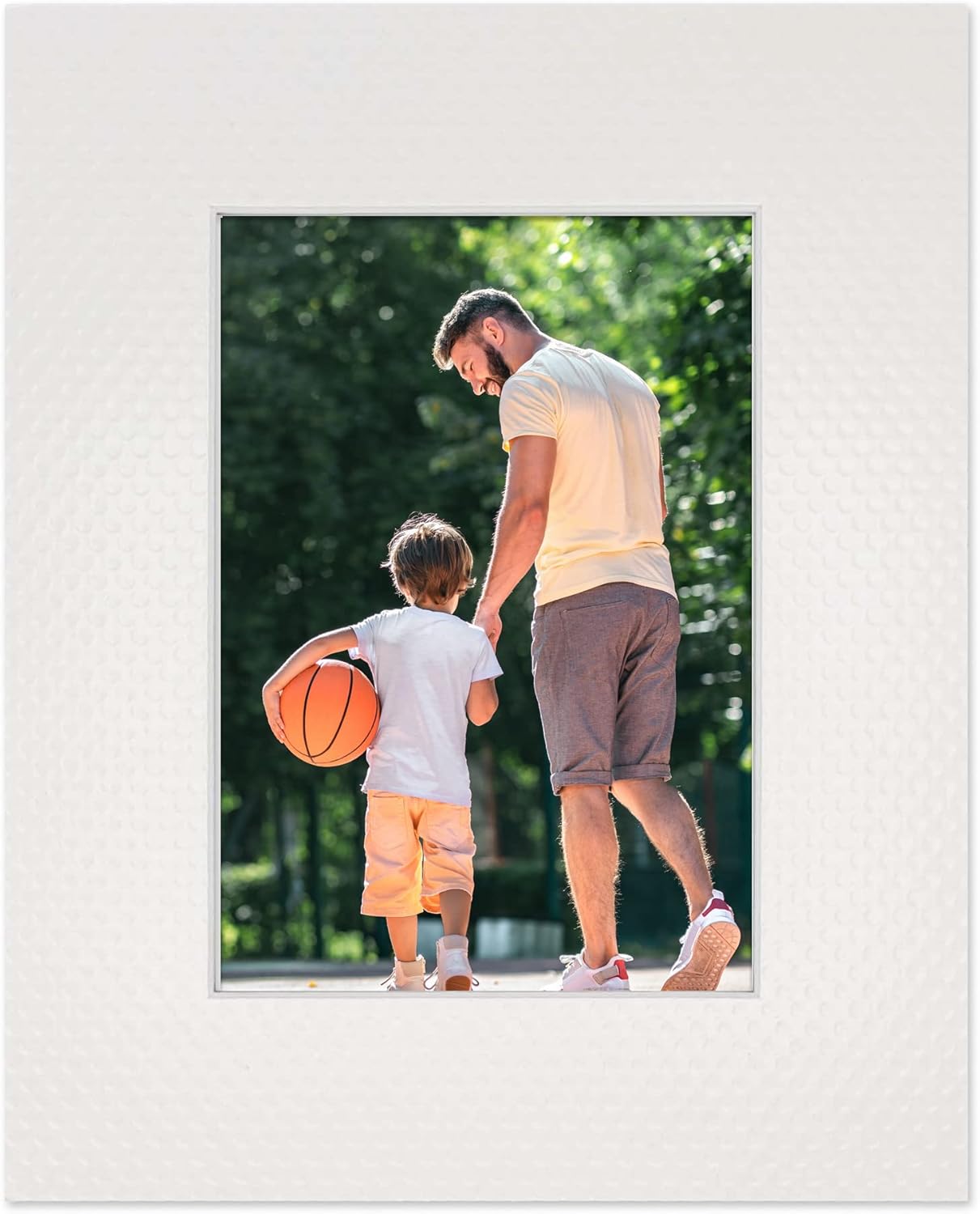 8x10 Mat Bevel Cut for 5.5x8.5 Photos - Acid Free Golf Ball Texture Precut Matboard With Backing Board and Crystal Clear, Self Seal Photo Mat Bag - For Pictures, Photos, Framing - 4-ply Thickness