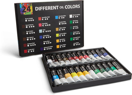 Elan Professional Oil Paint Set, 24 Vibrant Colors Tubes 1.7fl oz, Non-toxic Oil Paints for Canvas Painting, Art Paints for Adults & Artists