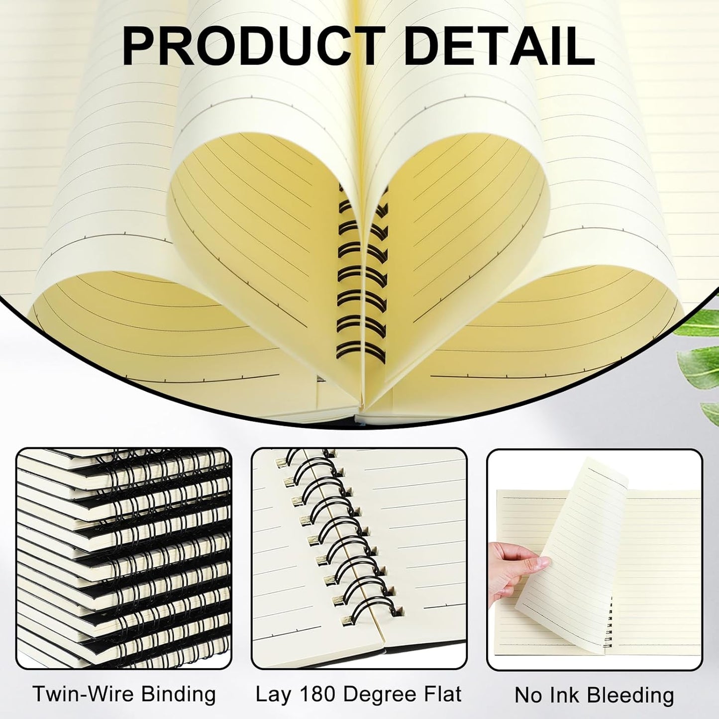 Yahenda 3 Pcs Spiral Notebook Bulk A5 Journal Lined 8.3'' x 5.5'' Writing Composition Paper Small Notepad Subject Notebook for Students Office Business Back to School Supplies (Black)