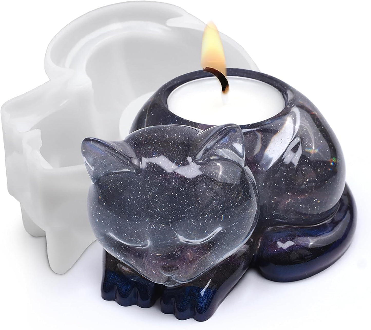 Cat Candle Holder Animal Cylinder Candle & Resin Mold - Resin Casting Silicone Molds for Home Decor & Candle Making Wave Spiral Mold