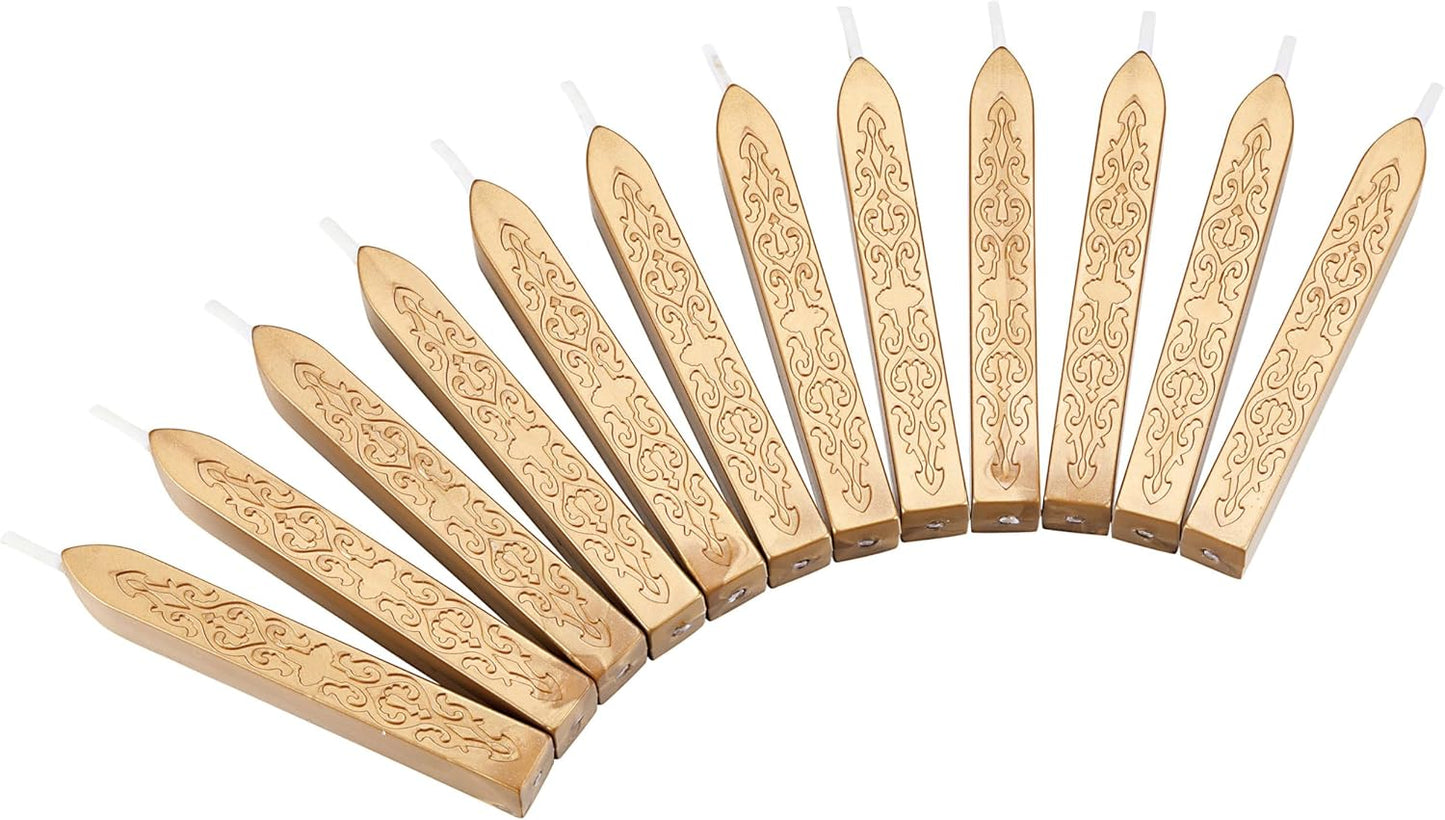 Yoption 12 Pcs Metallic Light Gold Sealing Wax Sticks with Wicks for Wax Seal Stamp, Wedding Invitations, Gift Wrapping, Christmas