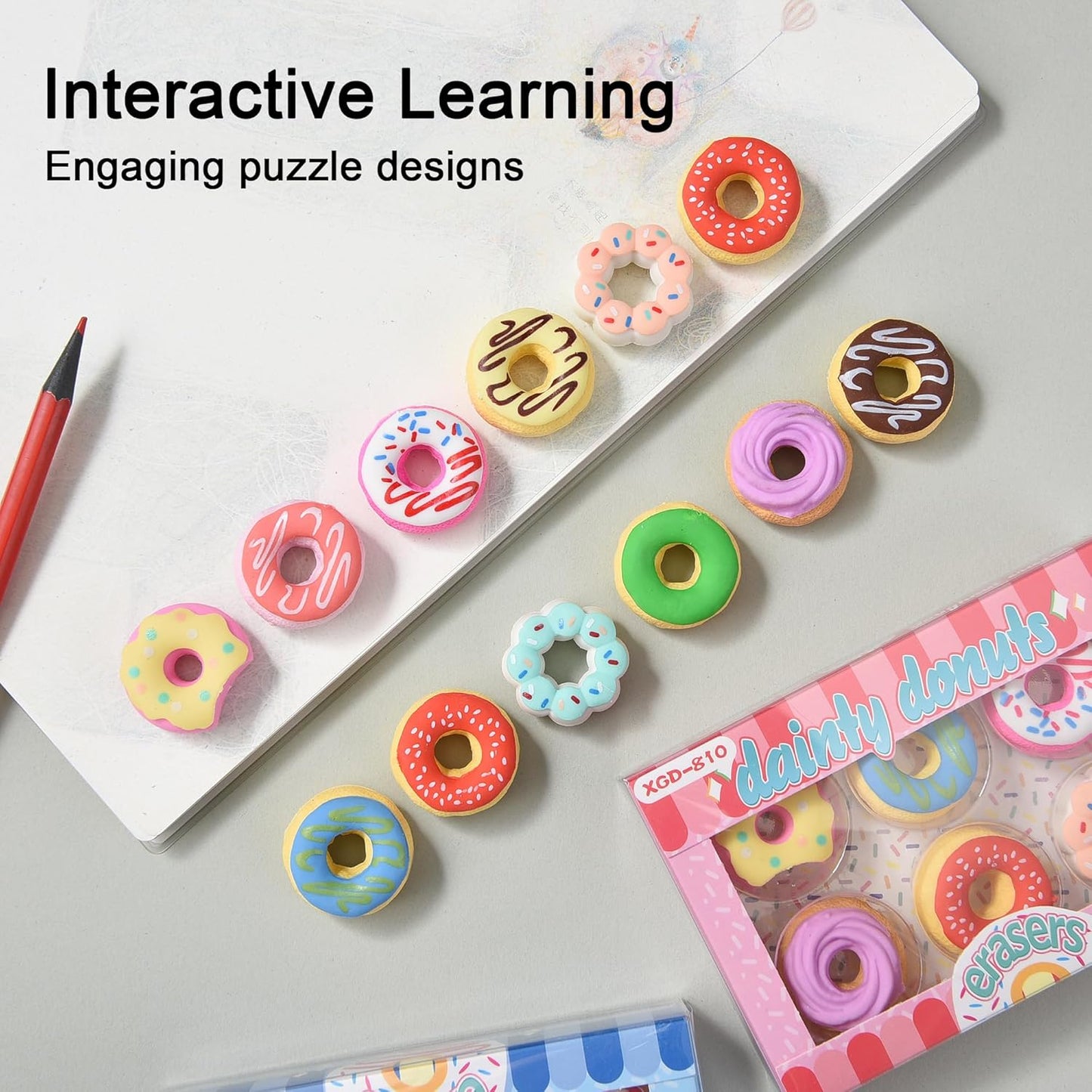 HILAZA Donut Erasers for Kids Bulk, 24 Pieces 3D Cute Fun Food Erasers for Party Favors Classroom Prizes