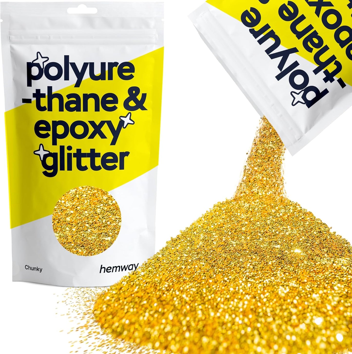Hemway Polyurethane & Epoxy Resin Glitter 100g / 3.5oz Metallic Crystal Flake Additive for Flooring Jewelry Tumblers Glass Pigment - Chunky (1/40" 0.025" 0.6mm) - Gold