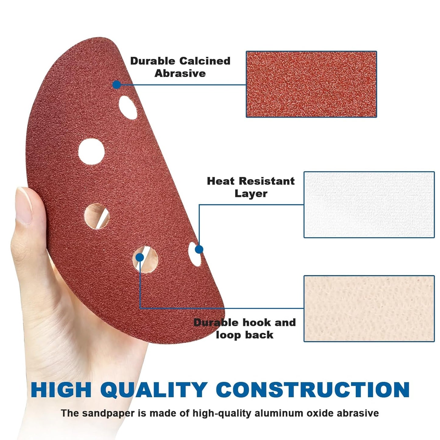 5 Inch 8 Hole Sanding Discs, 150 PCS 240 Grit Hook and Loop Sandpaper, Round Aluminum Oxide Sand Paper Discs for Random Orbital Sander