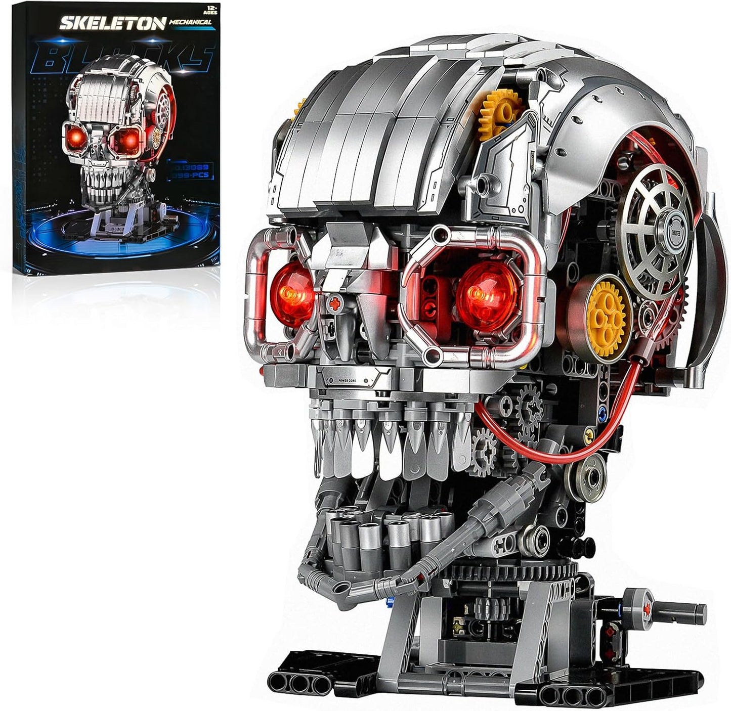 Mechanical Halloween Skull Building Set for Adult,Skeleton Head Building Blocks Toys,Buildable Horror Display Model,Collectible Decor for Home or Office,Gift for Men Boys 8-14(1099pcs)