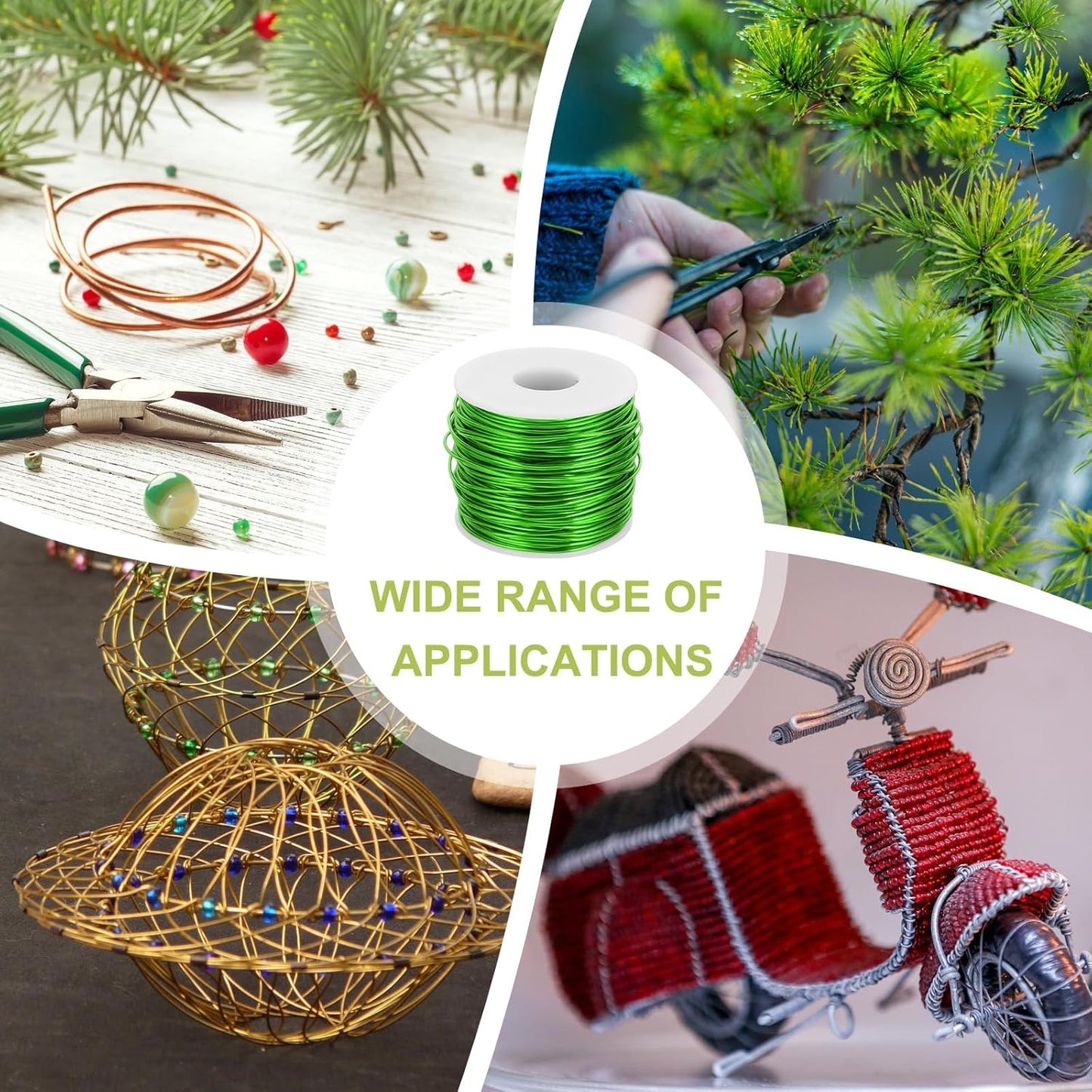 MECCANIXITY 15 Gauge Anodized Aluminum Craft Wire Bendable Bonsai Training Wire 223 Feet 1.5mm for Sculpting Crafts Wreath Floral Beading Jewelry Making, Green