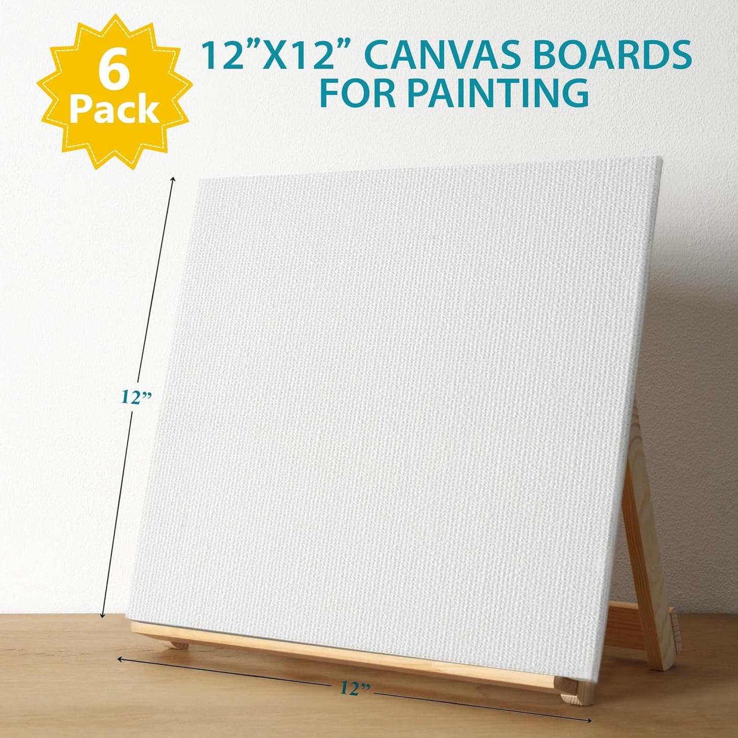 KEFF Canvas Boards for Painting - 12x12 6-Pack Bulk Canvas Panels, 100% Cotton Triple Primed Large Canvases for Art Painting Supplies, Acrylic, Oil, Watercolor & Tempera