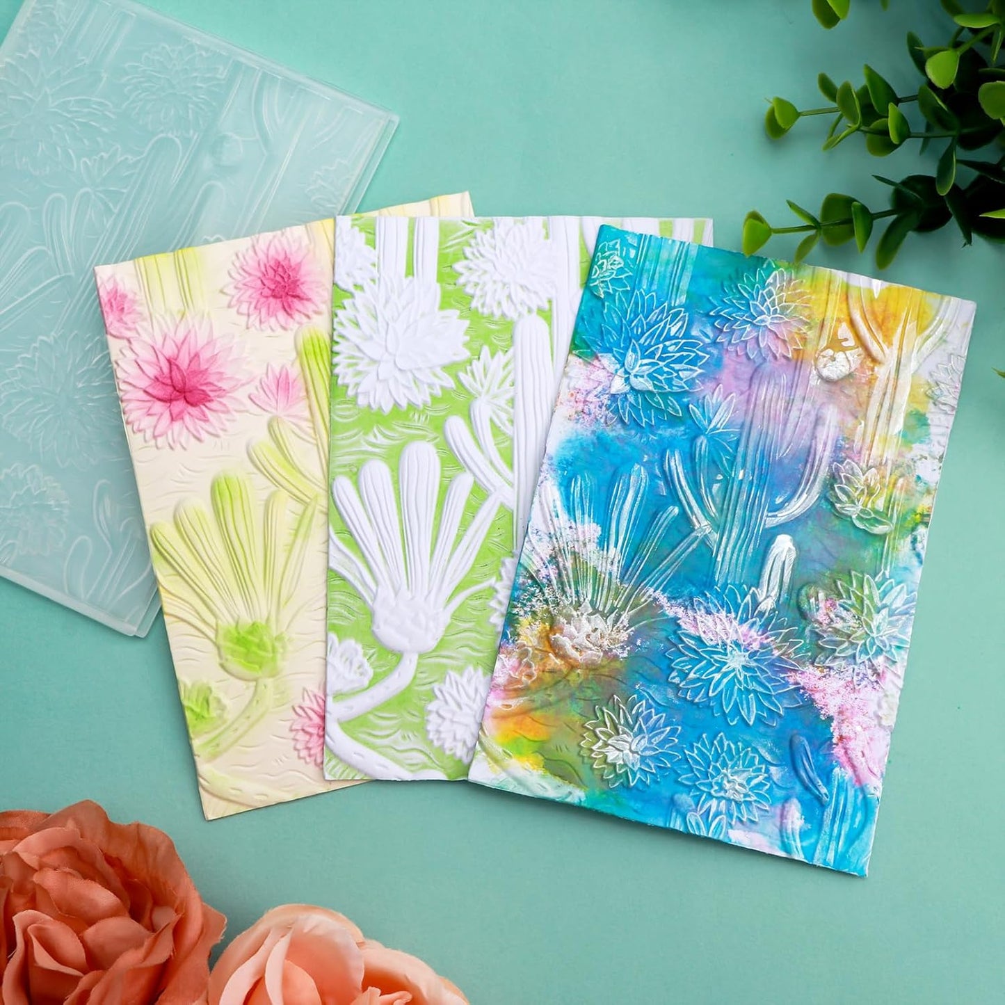 BAOFALI 3D Embossing Folder for Card Making,Beautiful Cactus and FlowerClear Plastic Texture Fades Embossing Folder Template for Scrapbooking Cardstock Album DIY Decoration Paper Crafting 6.3x4.5inch