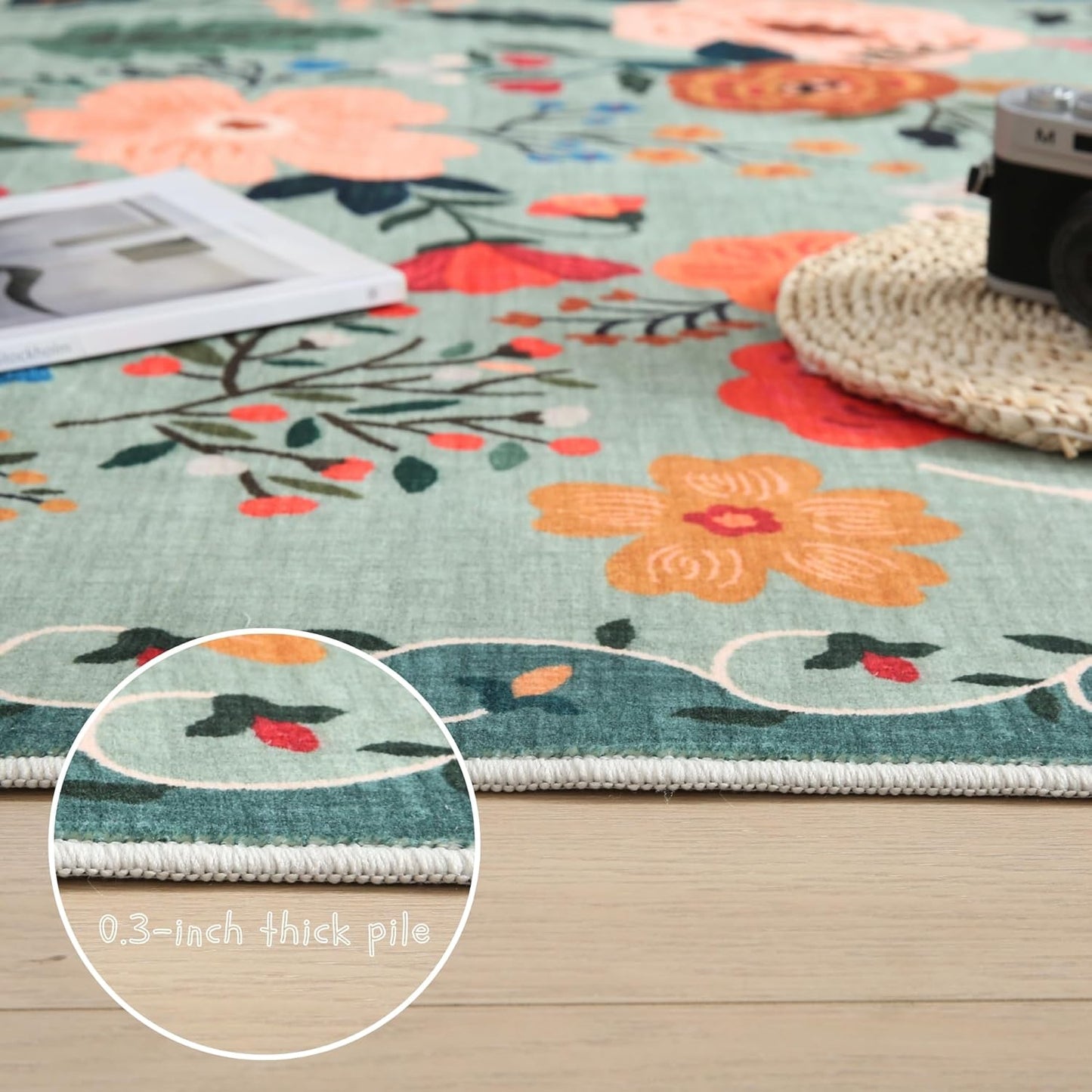 Rugcomf Runner Rug for Hallways Kitchen Rug Non Slip 2'x 6' Washable Rugs with Rubber Backing Soft Floral Carpet Runner for Hallways, Kitchen, Laundry, Bedroom, Bathroom(Green)