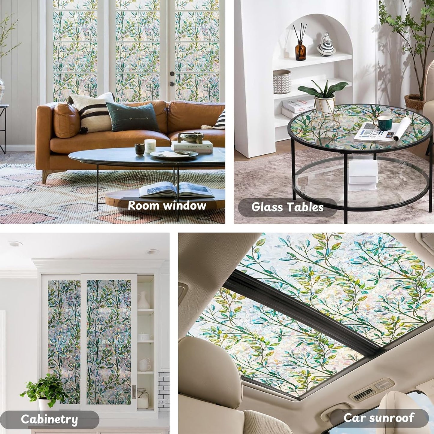 NINETREX Stained Glass Window Film 3D Decorative Cling, Sun Blocking Static Cling Removable Film for Glass Door, Home Decor Window Cover Non-Adhesive 45.2 x 157.4 inches, Leaf