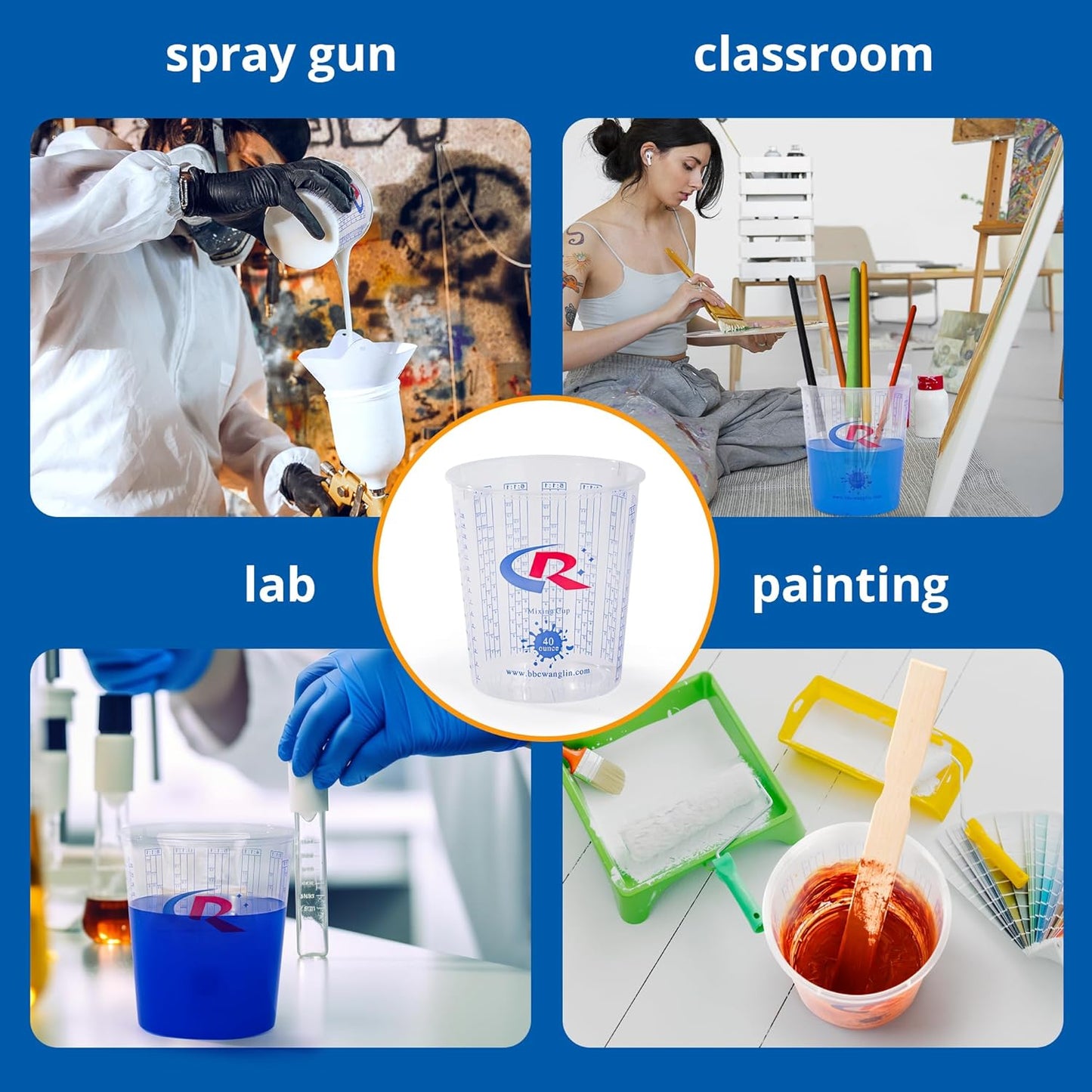 Paint Mixing Cup 40 Ounce, Accurate Measurements in Ratios and OZ. and ML, 36PCS Plastic Graduated Measuring Cups with 12PCS Lids for Paint, Resin, Epoxy, Acrylic, Pigments, Art