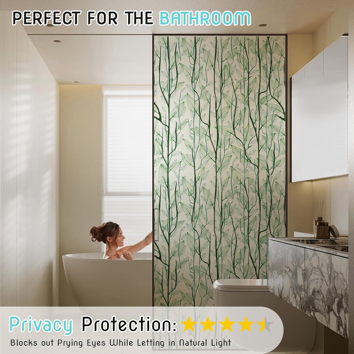 DKTIE Window Film Privacy with Installation Tools, Decorative Stained Glass Window Clings for Home, Static Cling Window Sticker for Front Door, Bathroom, Glass Door (Dark Green, 35.4'' x 118.1'')
