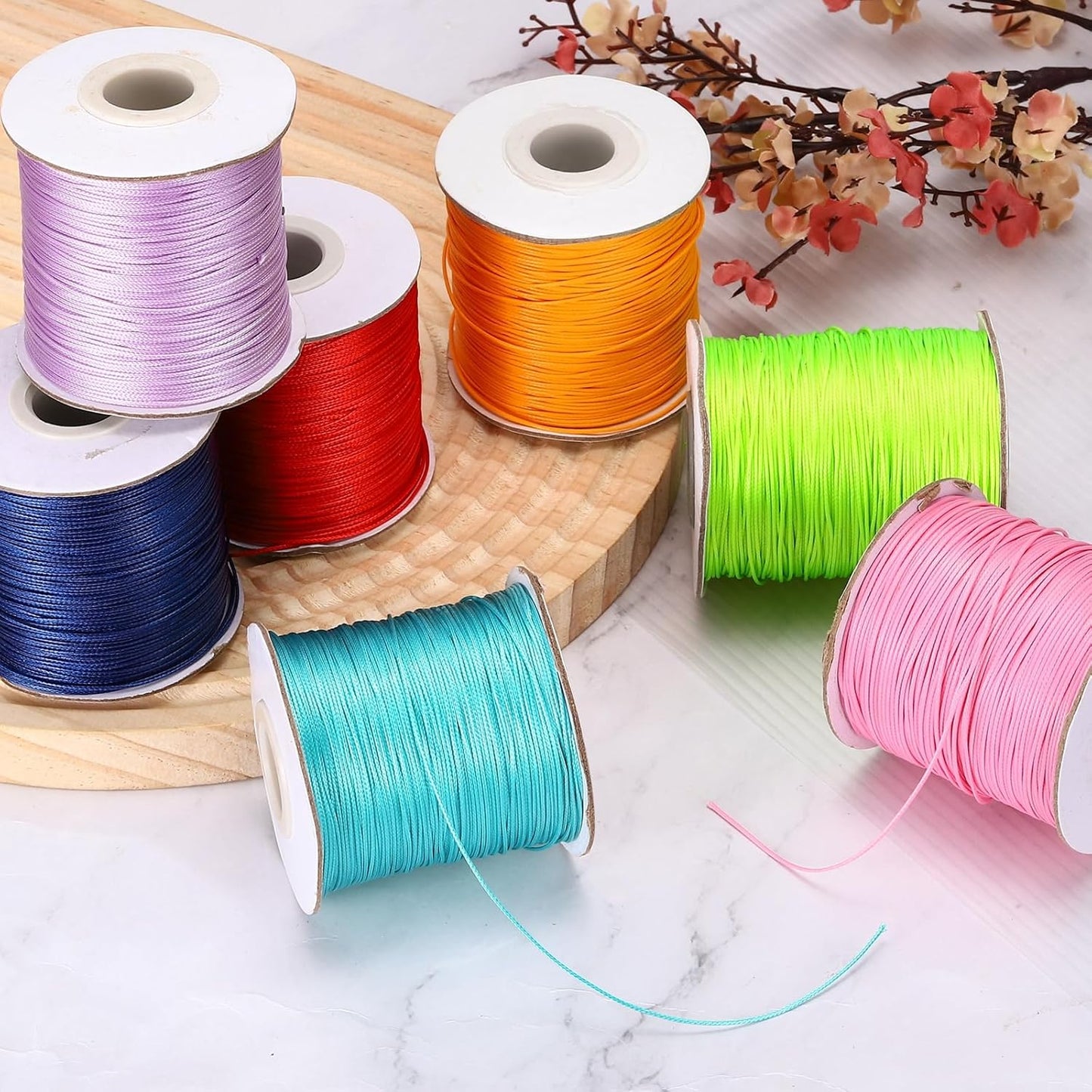 MECCANIXITY Waxed Cord 0.5mm Waxed Polyester Cord 175 Yard Wax String for Bracelet Making, Necklaces, Beading, Jewelry Making and DIY Crafts(Light Rose Red)