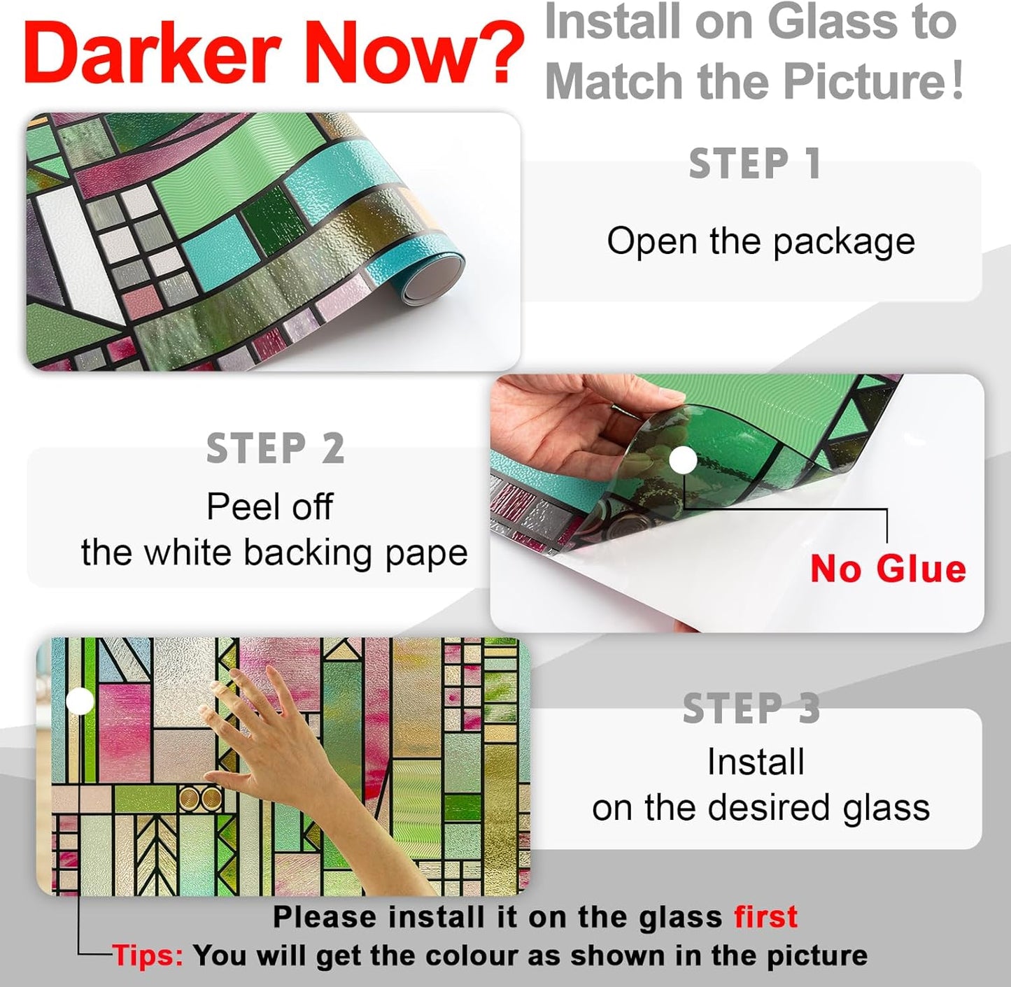 3D Stained Glass Window Privacy Film, Heat Control UV Blocking Static Cling Decorative Window Film for Bathroom,Front Door,Home Non Adhesive 16.9 x 78.7 inches Colorful Abstraction