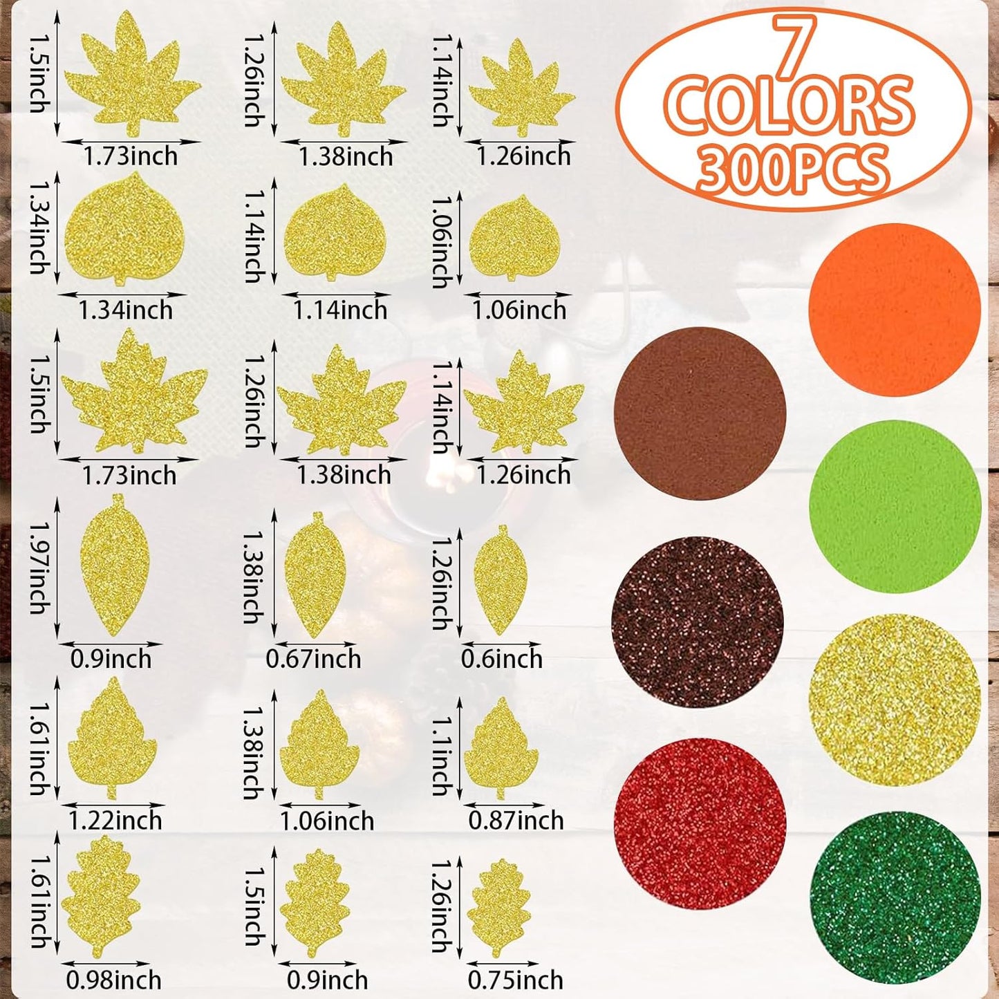 300Pcs Fall Foam Leaf Stickers, Autumn Glitter Maple Leaves Self Adhesive Foam Stickers Thanksgiving Party Favors DIY Crafts Decorations