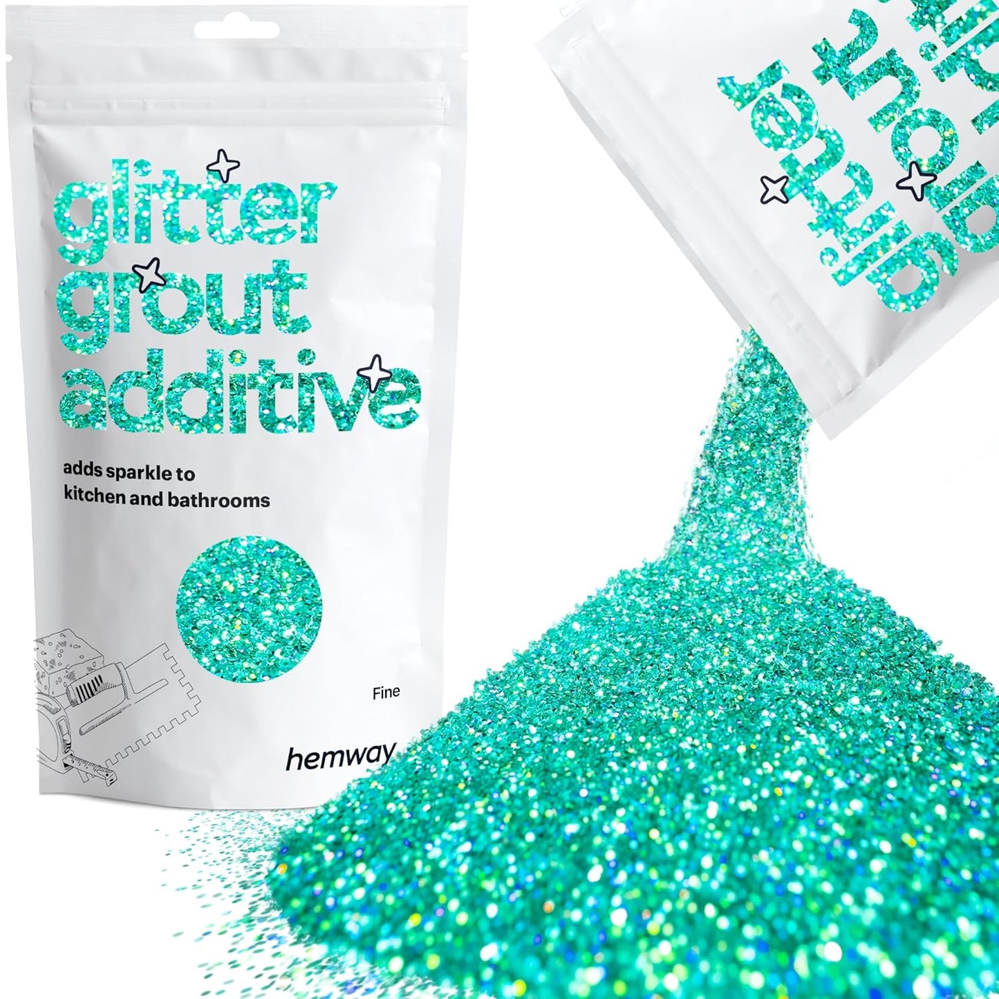 Hemway Glitter Grout Additive add Sparkle to Mosaic Tiles, Bathrooms, Wet Rooms, Kitchens, Tiled Based Rooms and Cement Based Grouts 100g / 3.5oz - Turquoise Blue Holographic