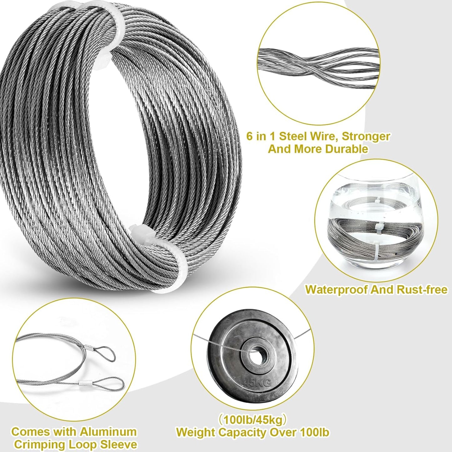 88Pcs Heavy Duty Picture Hanging Wire Kit, Include 50Ft Stainless Steel Wire Picture Hanging for Photo Mirror Frame, up to 110lbs, D Ring, Picture Hangers, Screws, Hanging Hooks, Nails, Level