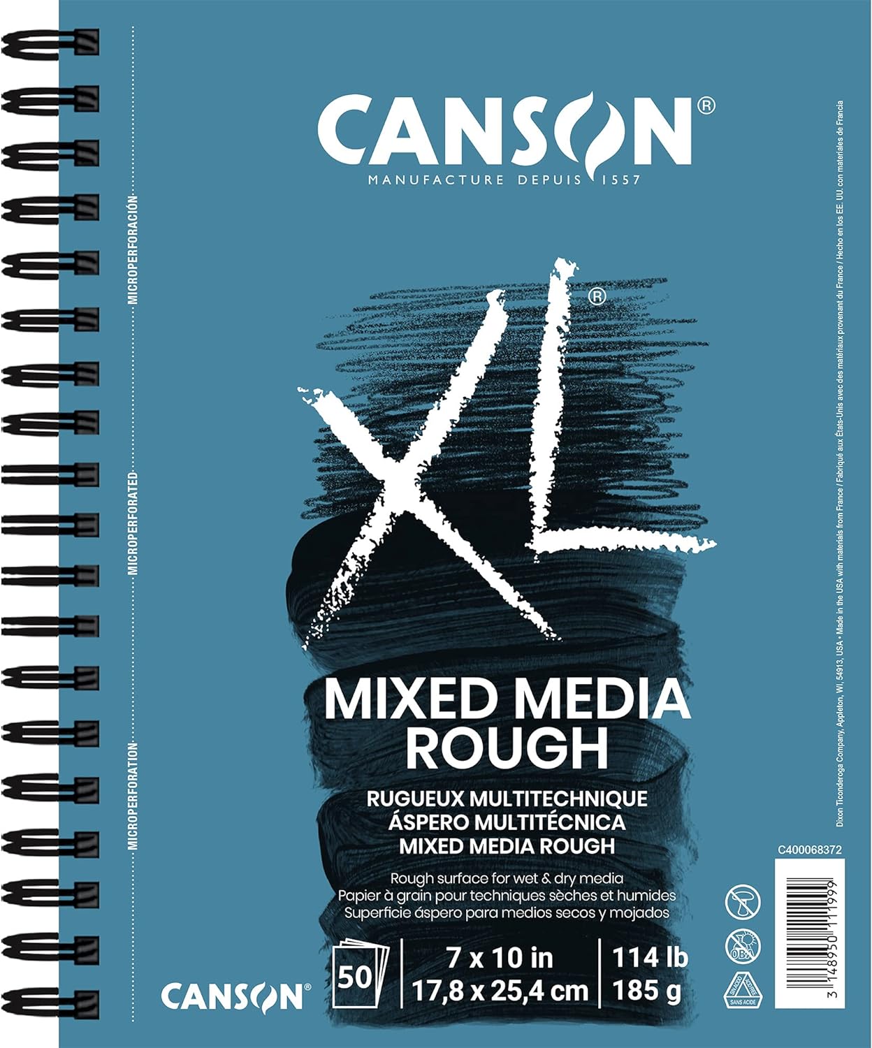 Canson XL Series Mixed Media Pad, Rough Texture, Side Wire, 7x10 inches, 50 Sheets – Heavyweight Art Paper for Watercolor, Gouache, Marker, Painting, Drawing, Sketching